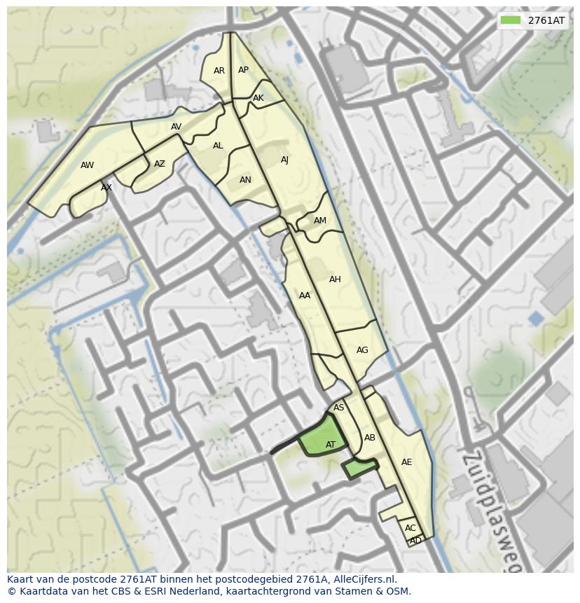 Afbeelding van het postcodegebied 2761 AT op de kaart.