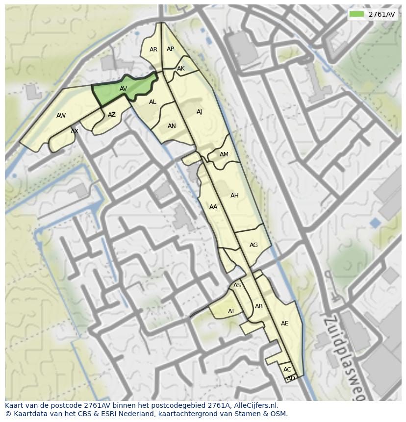 Afbeelding van het postcodegebied 2761 AV op de kaart.
