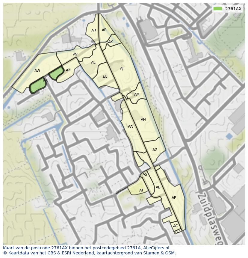 Afbeelding van het postcodegebied 2761 AX op de kaart.