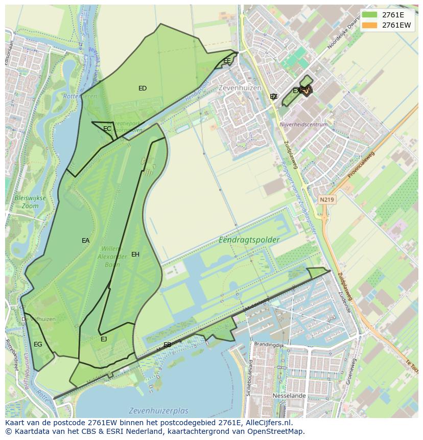 Afbeelding van het postcodegebied 2761 EW op de kaart.