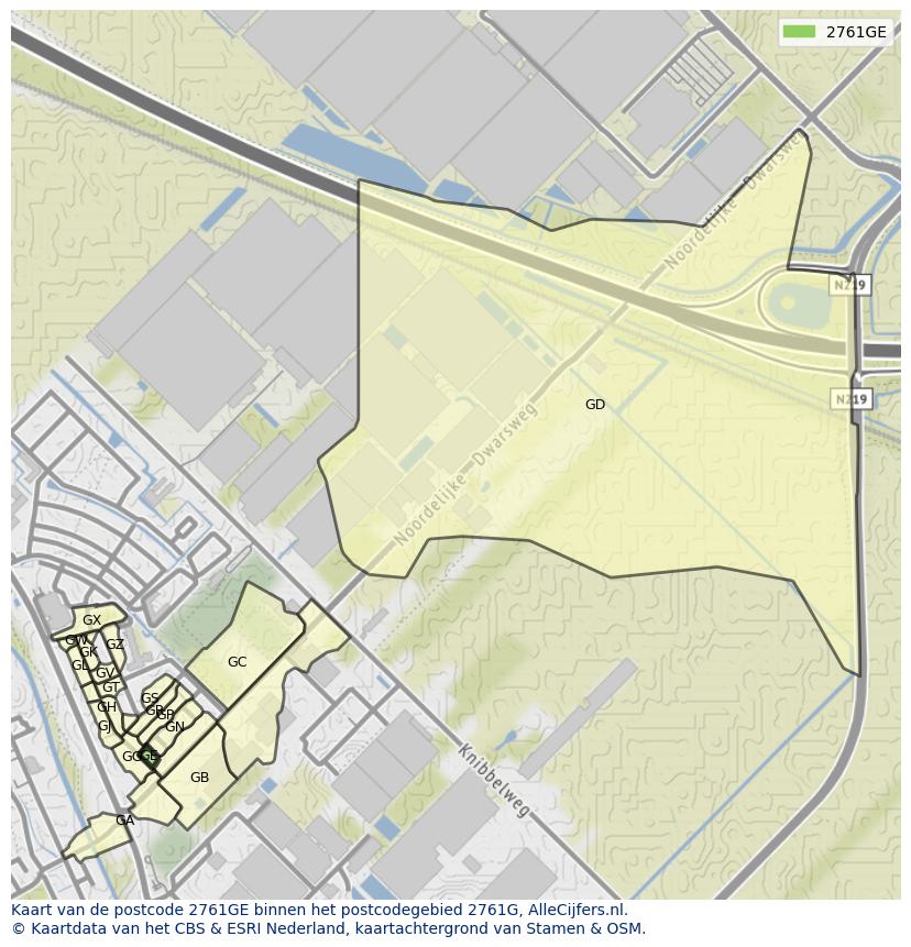 Afbeelding van het postcodegebied 2761 GE op de kaart.