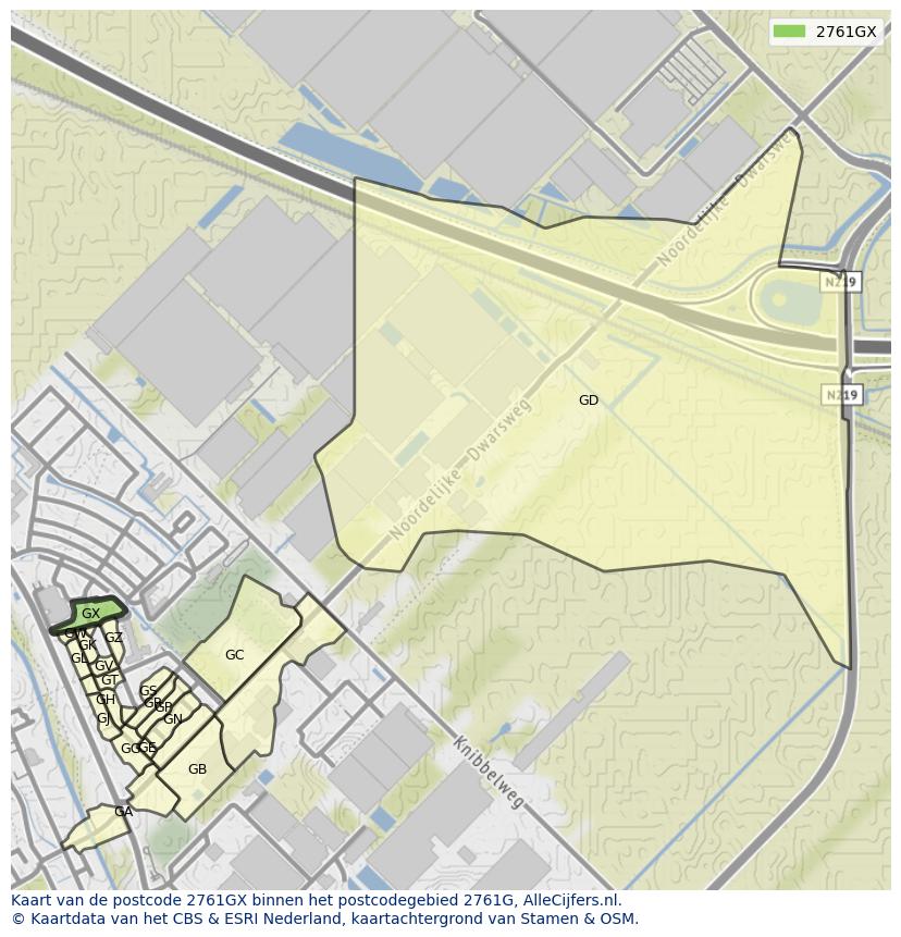 Afbeelding van het postcodegebied 2761 GX op de kaart.