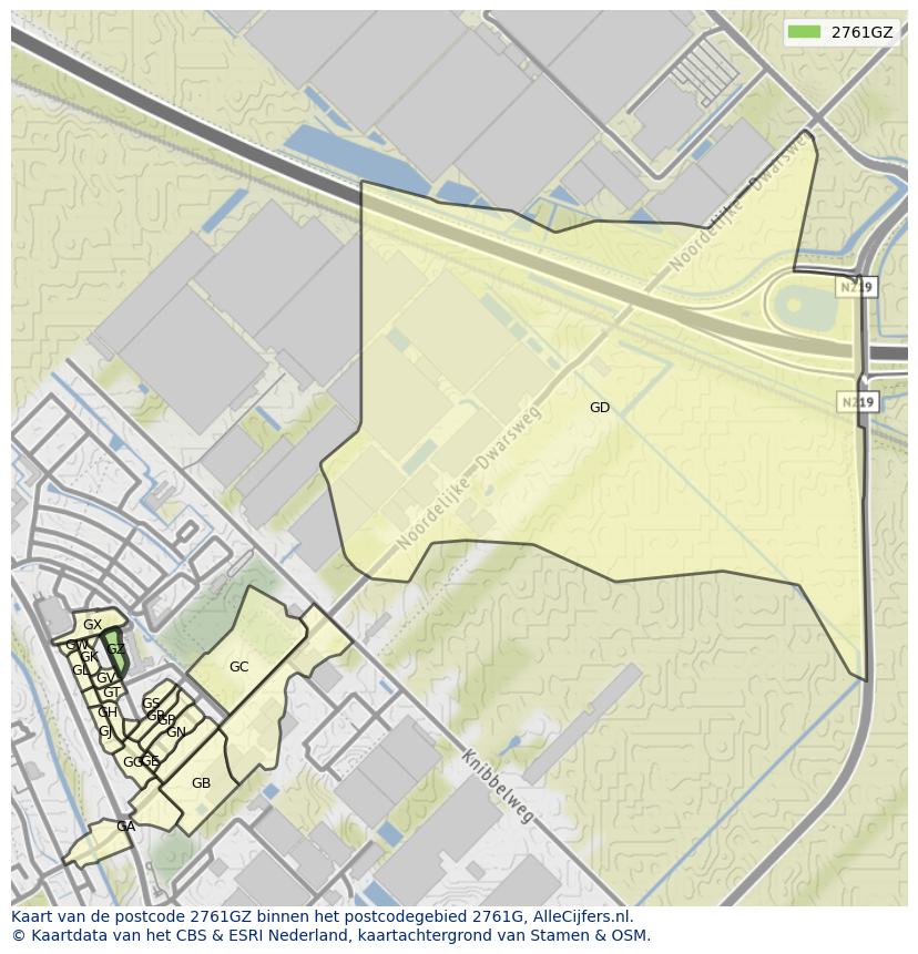 Afbeelding van het postcodegebied 2761 GZ op de kaart.