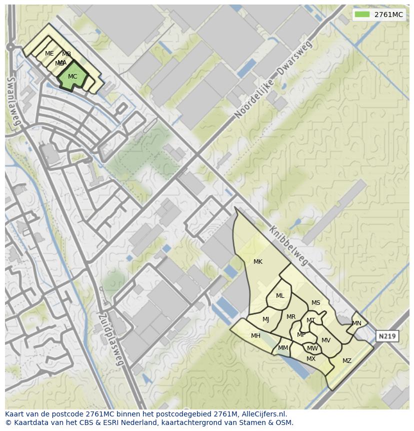 Afbeelding van het postcodegebied 2761 MC op de kaart.
