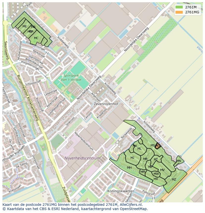 Afbeelding van het postcodegebied 2761 MG op de kaart.