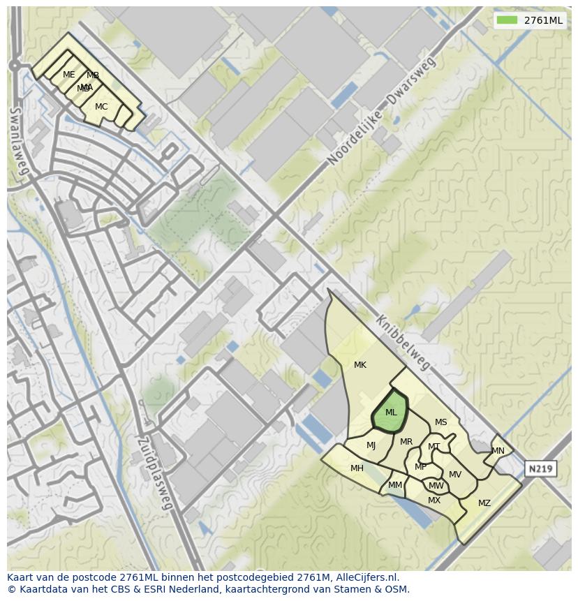 Afbeelding van het postcodegebied 2761 ML op de kaart.