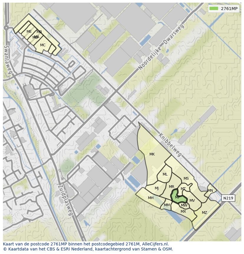 Afbeelding van het postcodegebied 2761 MP op de kaart.
