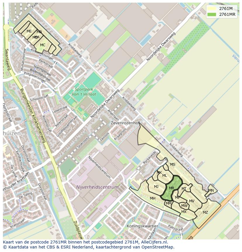 Afbeelding van het postcodegebied 2761 MR op de kaart.