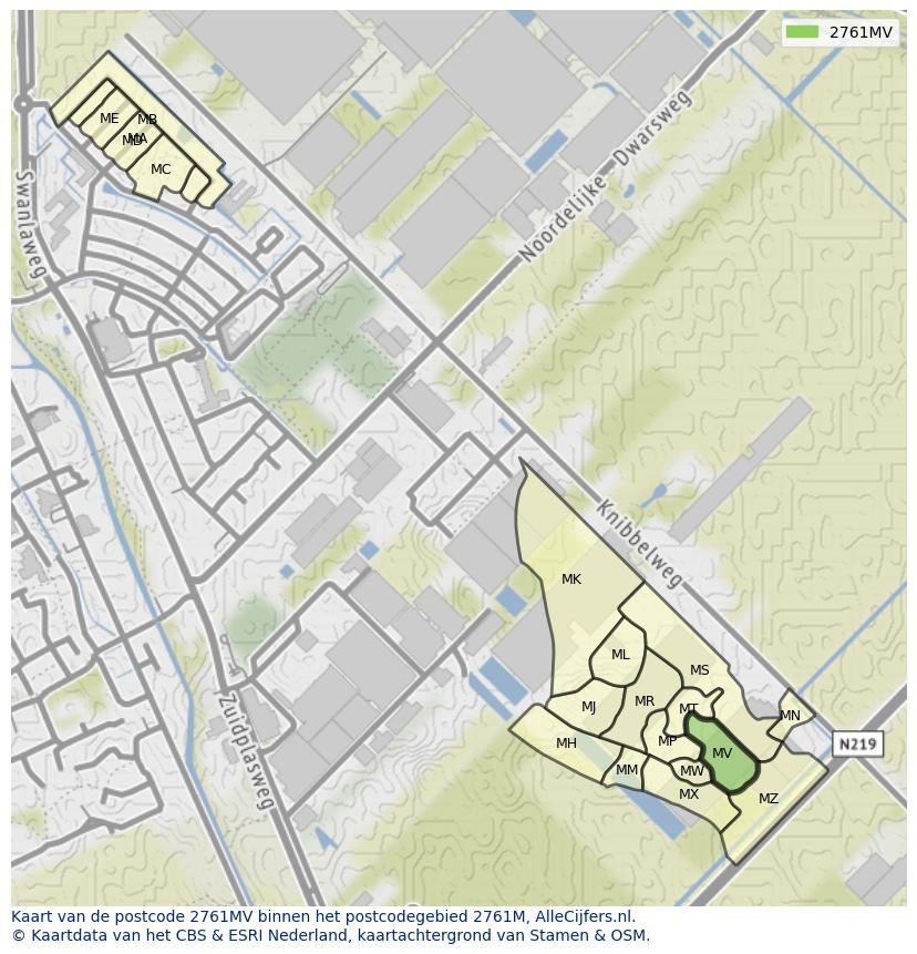 Afbeelding van het postcodegebied 2761 MV op de kaart.