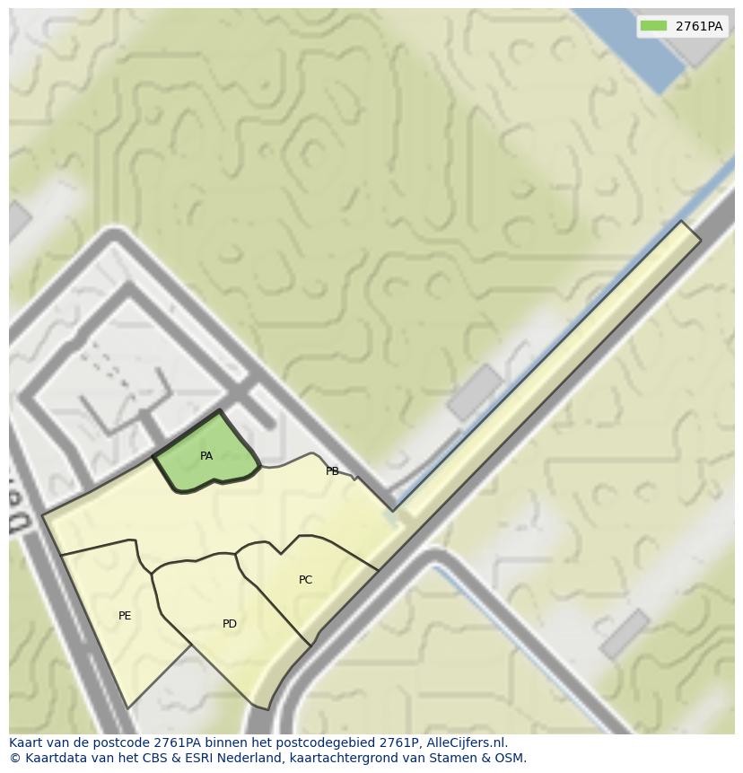 Afbeelding van het postcodegebied 2761 PA op de kaart.