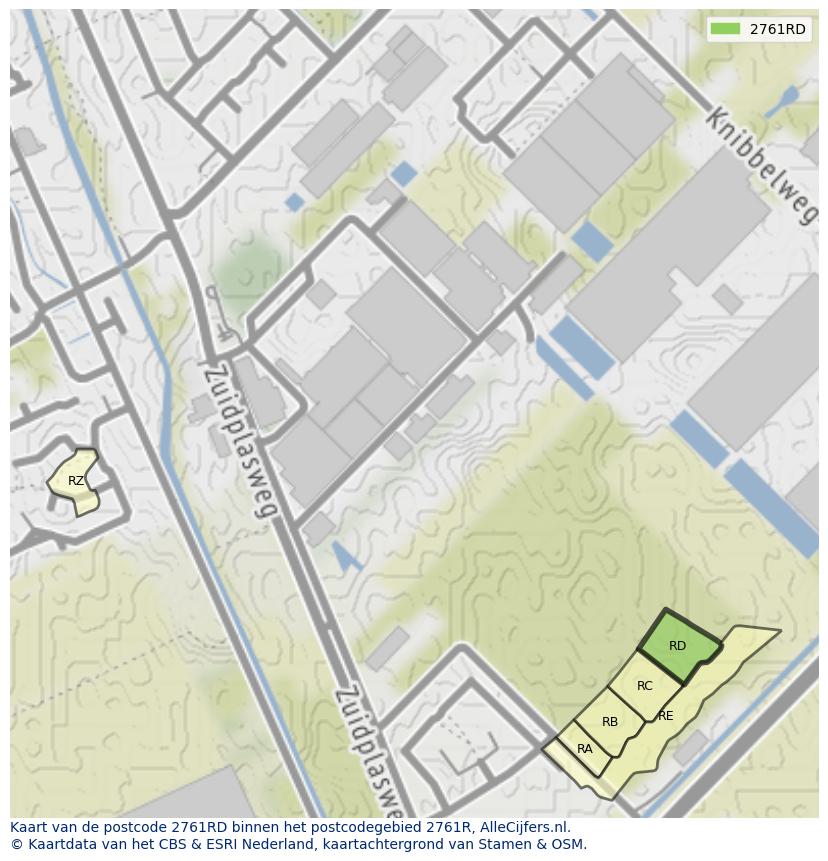Afbeelding van het postcodegebied 2761 RD op de kaart.