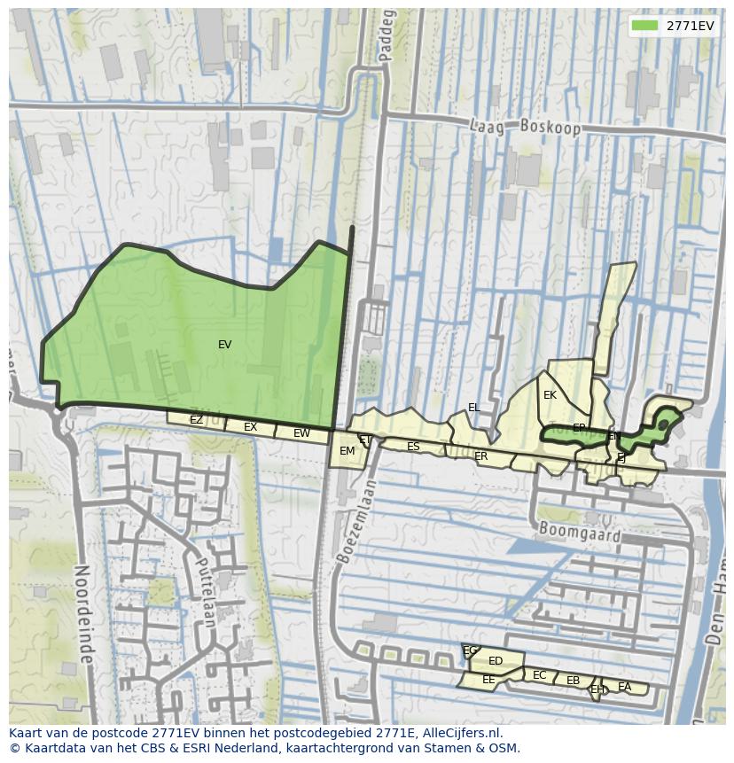Afbeelding van het postcodegebied 2771 EV op de kaart.