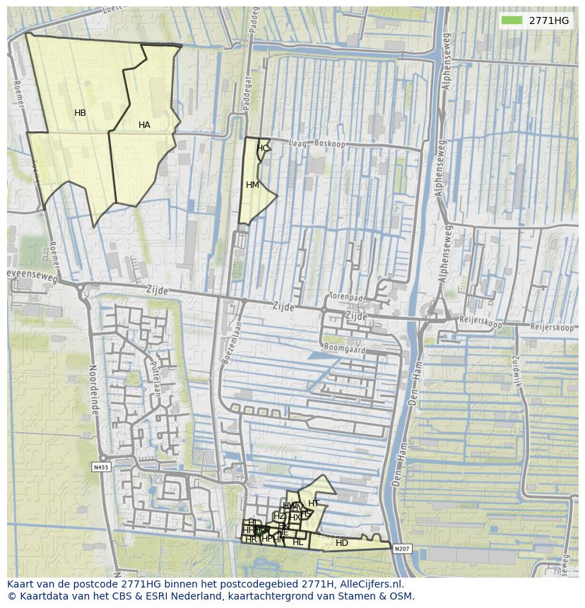 Afbeelding van het postcodegebied 2771 HG op de kaart.