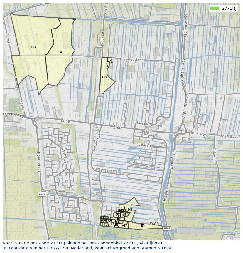 Afbeelding van het postcodegebied 2771 HJ op de kaart.