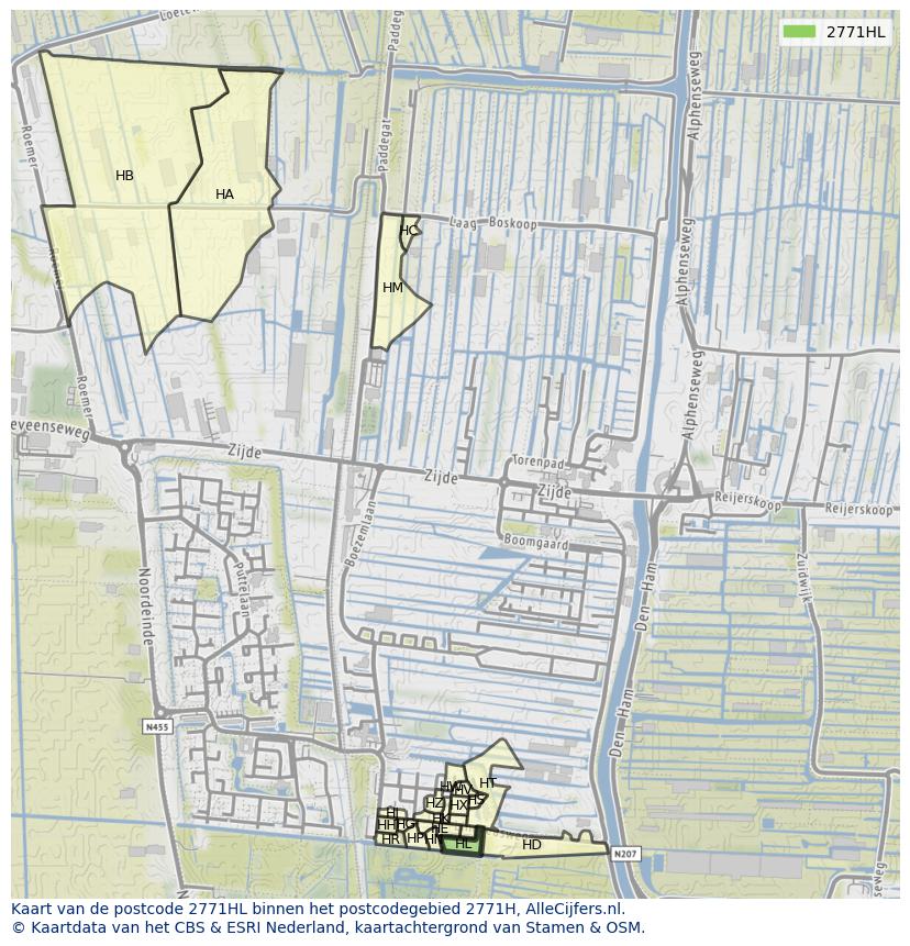 Afbeelding van het postcodegebied 2771 HL op de kaart.