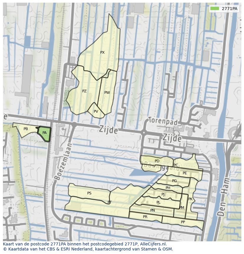 Afbeelding van het postcodegebied 2771 PA op de kaart.