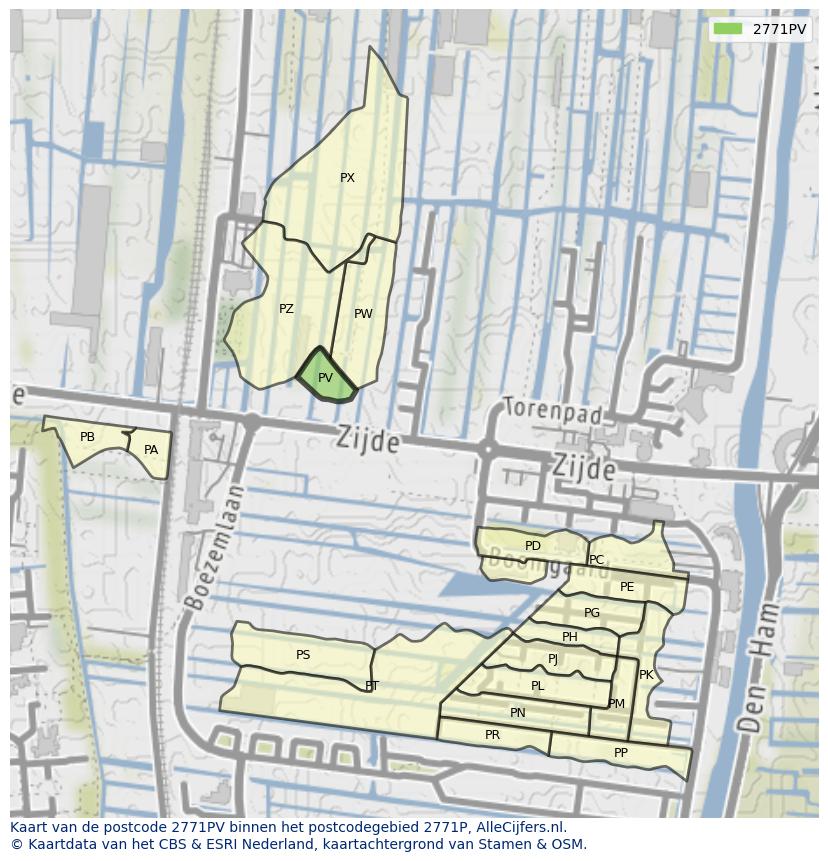 Afbeelding van het postcodegebied 2771 PV op de kaart.