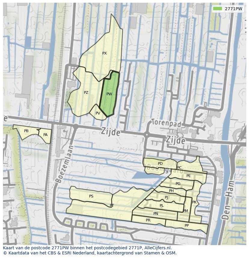 Afbeelding van het postcodegebied 2771 PW op de kaart.