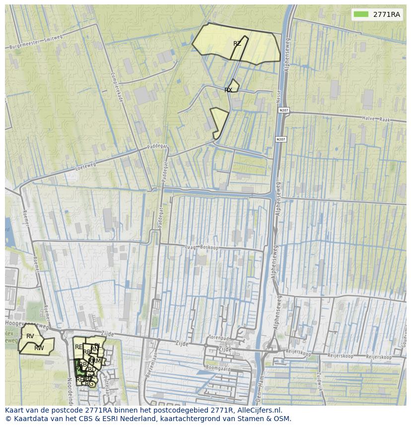 Afbeelding van het postcodegebied 2771 RA op de kaart.