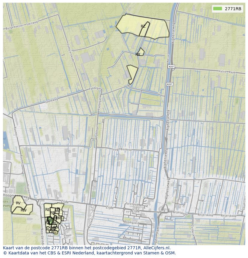 Afbeelding van het postcodegebied 2771 RB op de kaart.