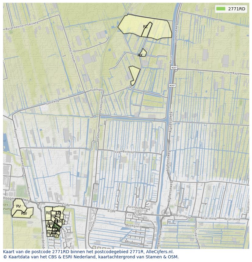 Afbeelding van het postcodegebied 2771 RD op de kaart.