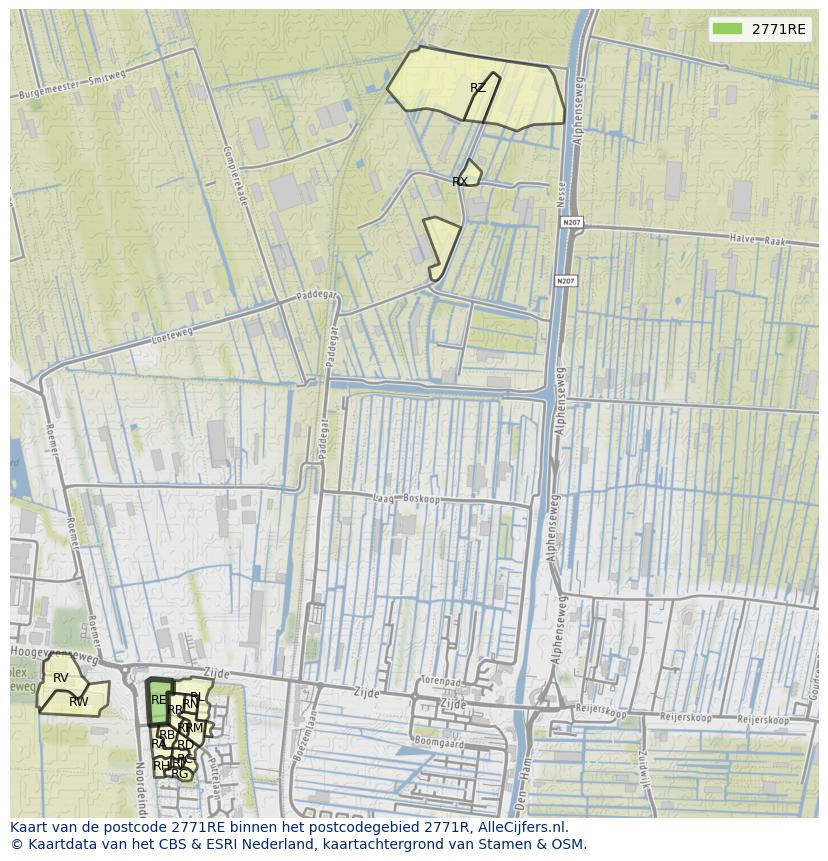 Afbeelding van het postcodegebied 2771 RE op de kaart.
