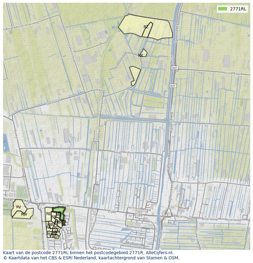 Afbeelding van het postcodegebied 2771 RL op de kaart.