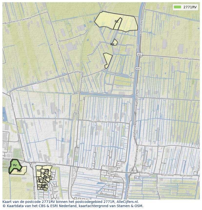Afbeelding van het postcodegebied 2771 RV op de kaart.