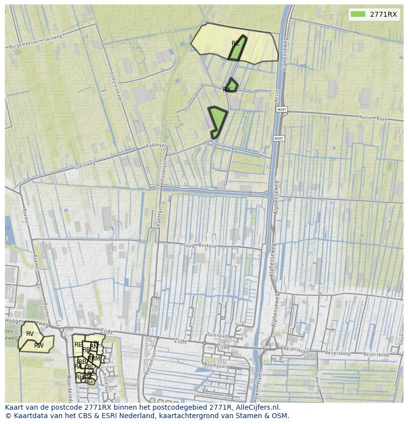 Afbeelding van het postcodegebied 2771 RX op de kaart.