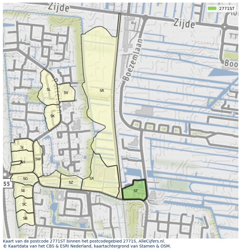 Afbeelding van het postcodegebied 2771 ST op de kaart.