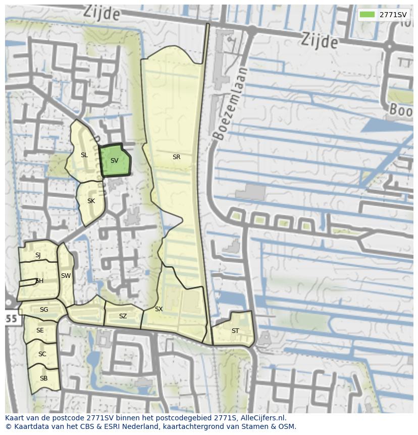 Afbeelding van het postcodegebied 2771 SV op de kaart.