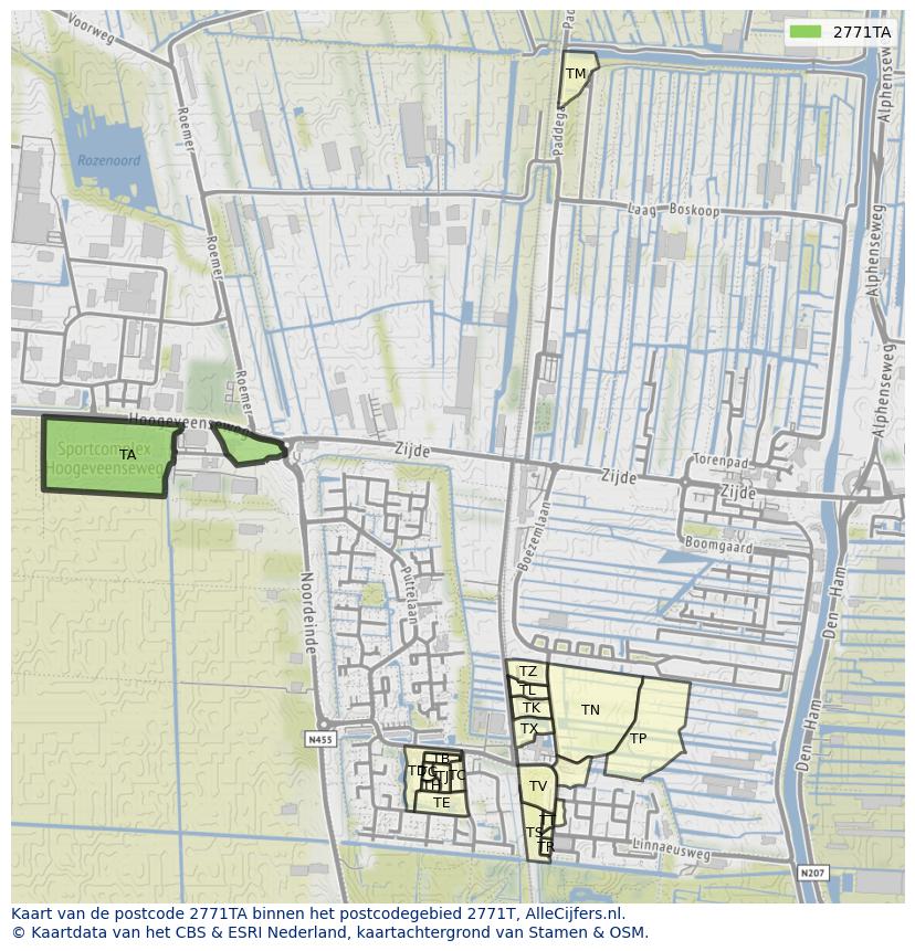 Afbeelding van het postcodegebied 2771 TA op de kaart.
