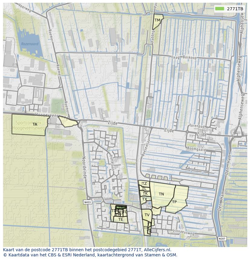 Afbeelding van het postcodegebied 2771 TB op de kaart.