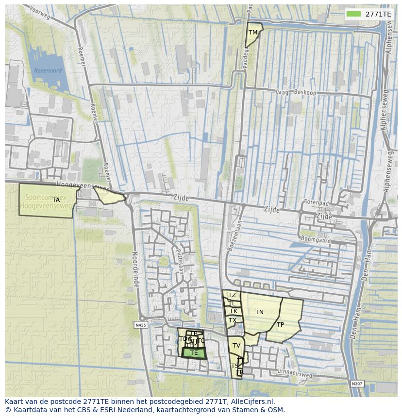 Afbeelding van het postcodegebied 2771 TE op de kaart.