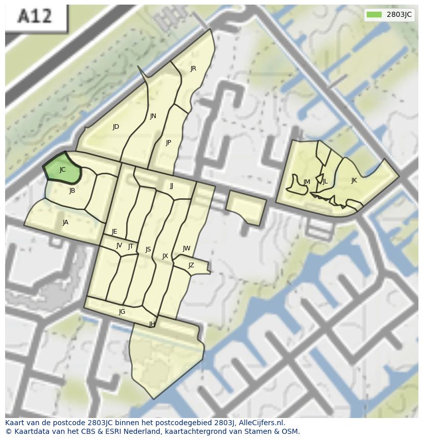 Afbeelding van het postcodegebied 2803 JC op de kaart.