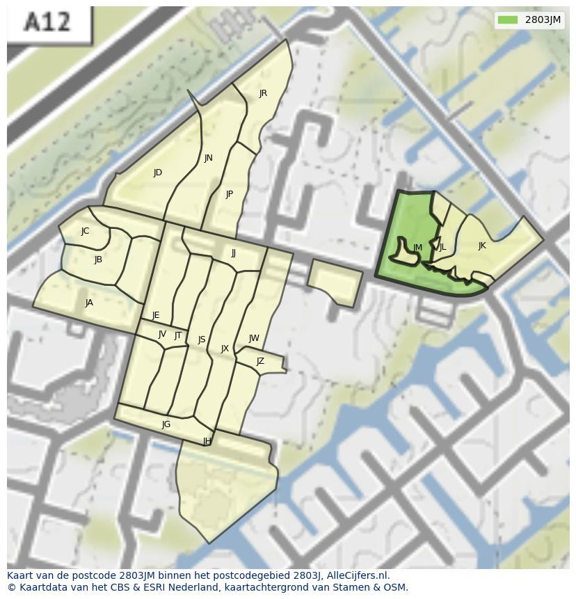 Afbeelding van het postcodegebied 2803 JM op de kaart.