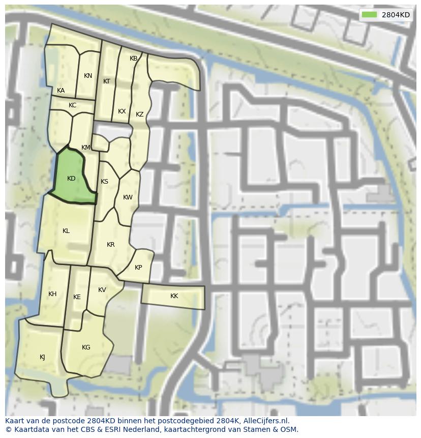 Afbeelding van het postcodegebied 2804 KD op de kaart.