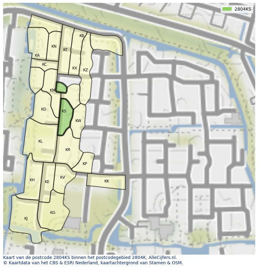 Afbeelding van het postcodegebied 2804 KS op de kaart.
