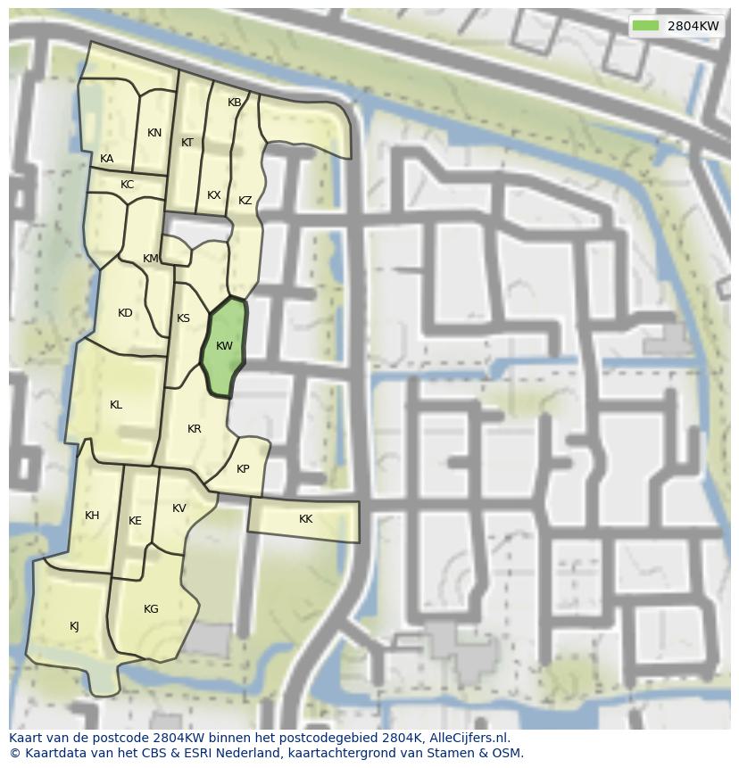 Afbeelding van het postcodegebied 2804 KW op de kaart.