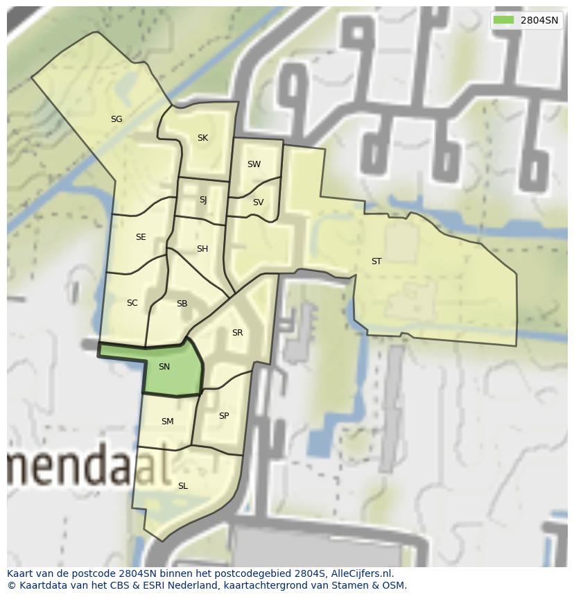 Afbeelding van het postcodegebied 2804 SN op de kaart.