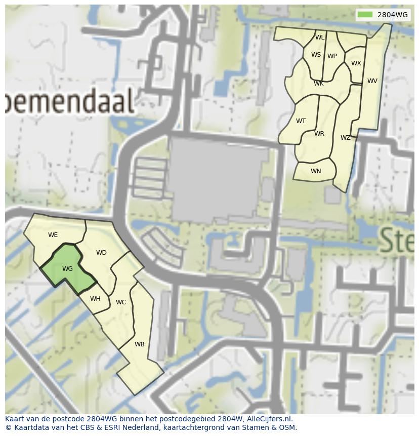 Afbeelding van het postcodegebied 2804 WG op de kaart.