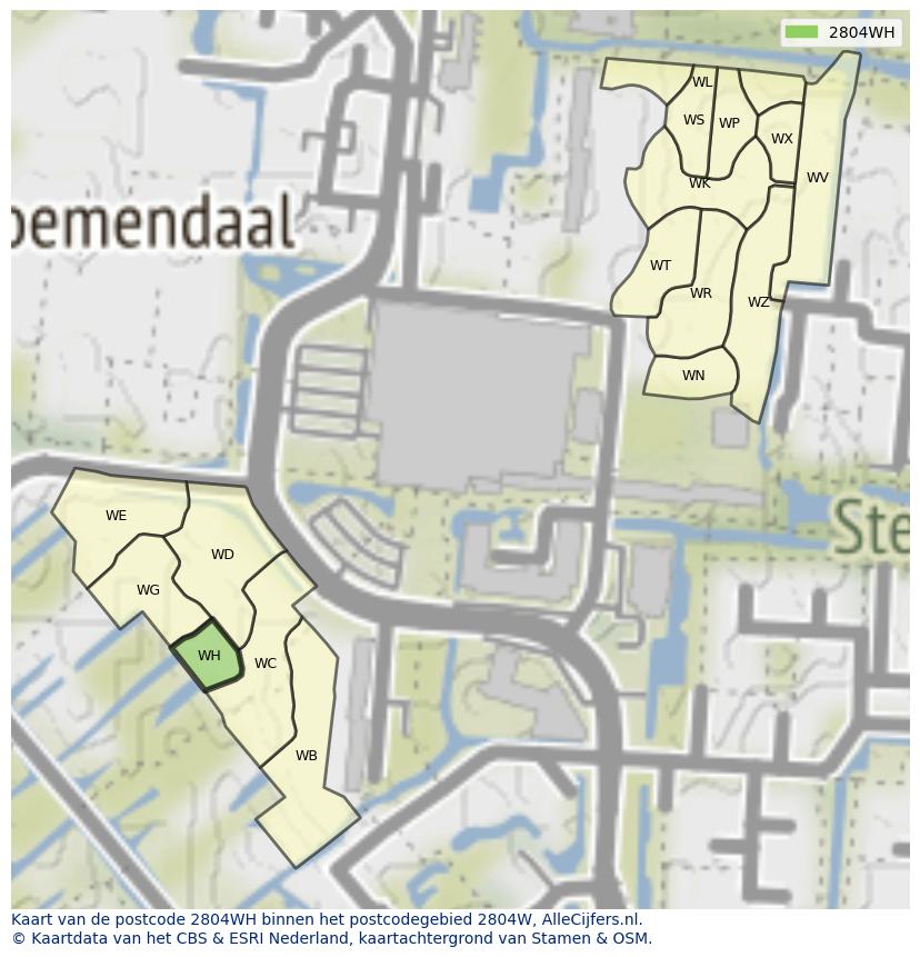 Afbeelding van het postcodegebied 2804 WH op de kaart.
