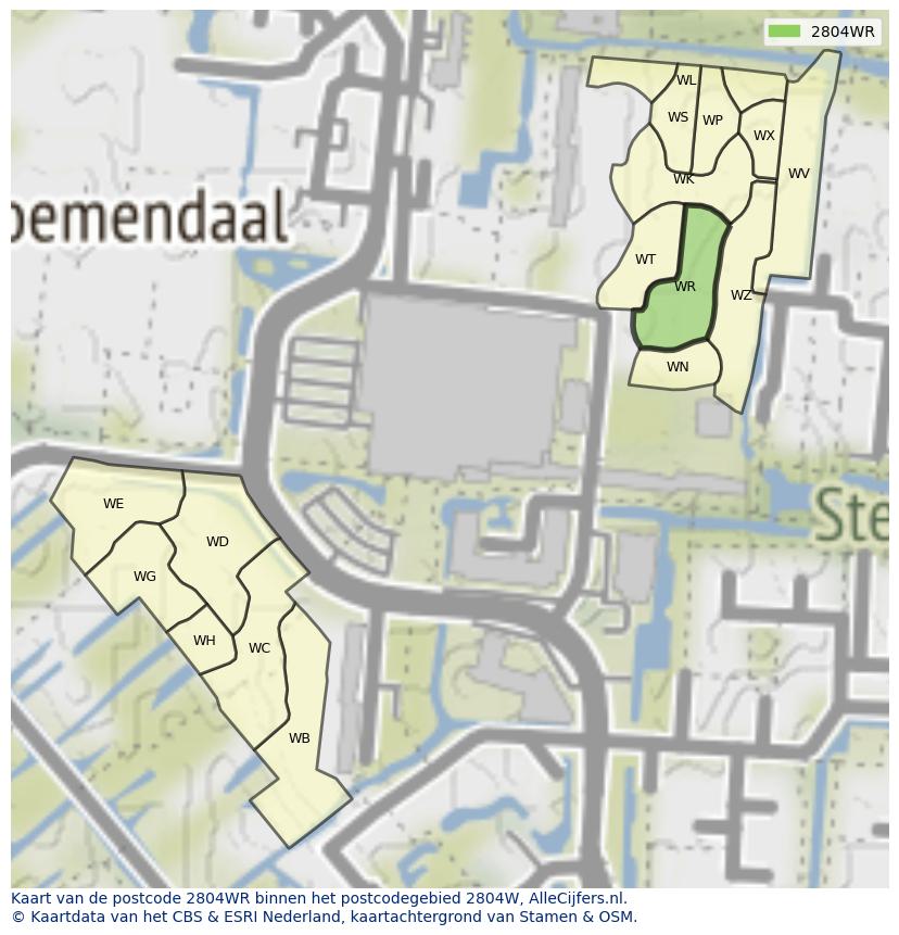 Afbeelding van het postcodegebied 2804 WR op de kaart.