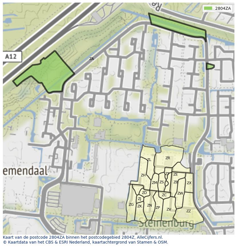 Afbeelding van het postcodegebied 2804 ZA op de kaart.