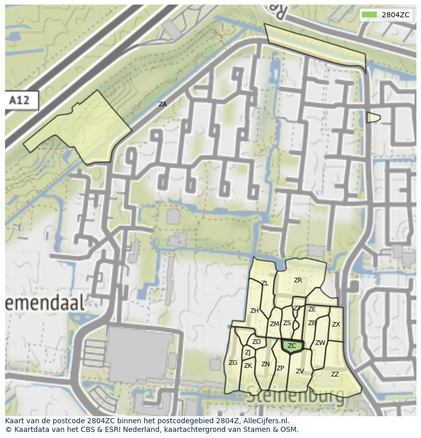 Afbeelding van het postcodegebied 2804 ZC op de kaart.