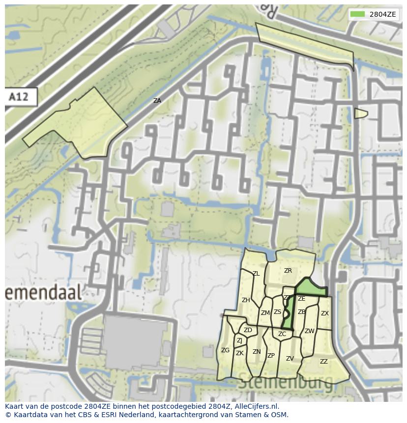 Afbeelding van het postcodegebied 2804 ZE op de kaart.