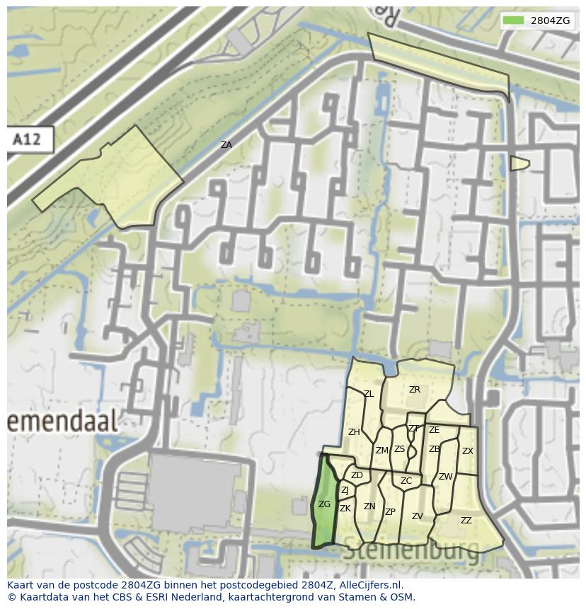 Afbeelding van het postcodegebied 2804 ZG op de kaart.