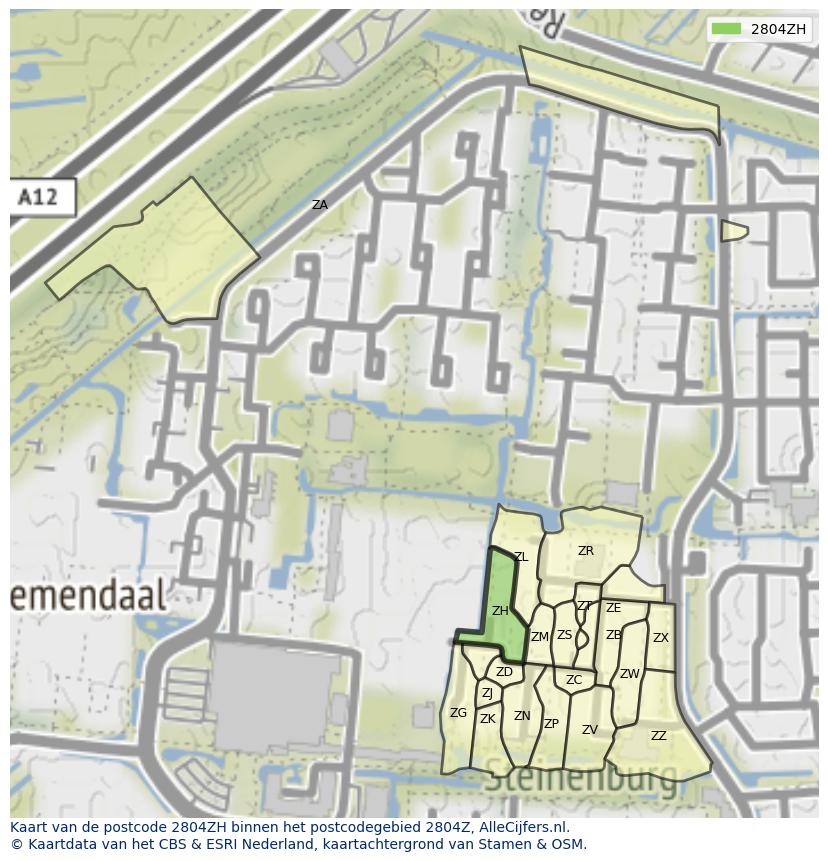 Afbeelding van het postcodegebied 2804 ZH op de kaart.