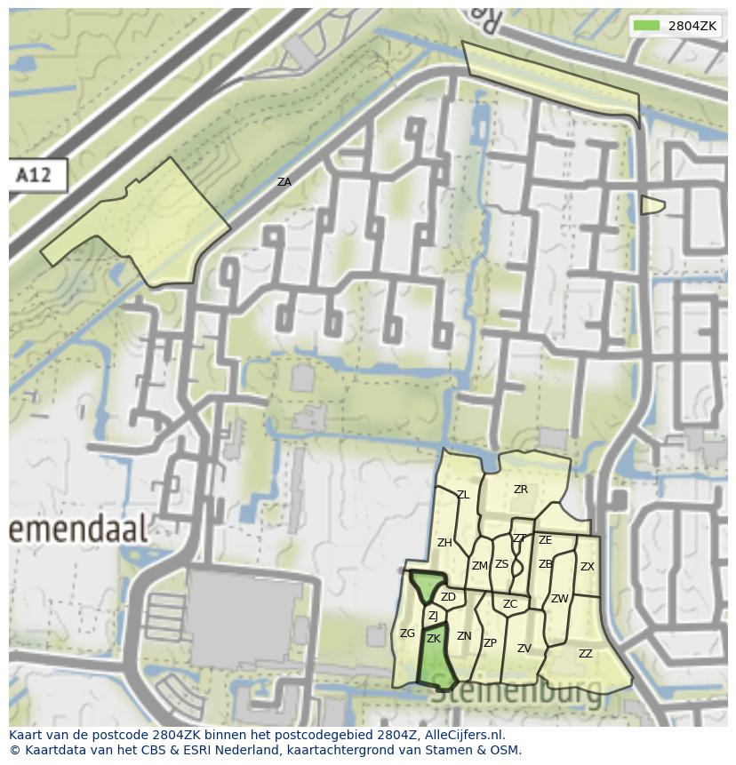 Afbeelding van het postcodegebied 2804 ZK op de kaart.