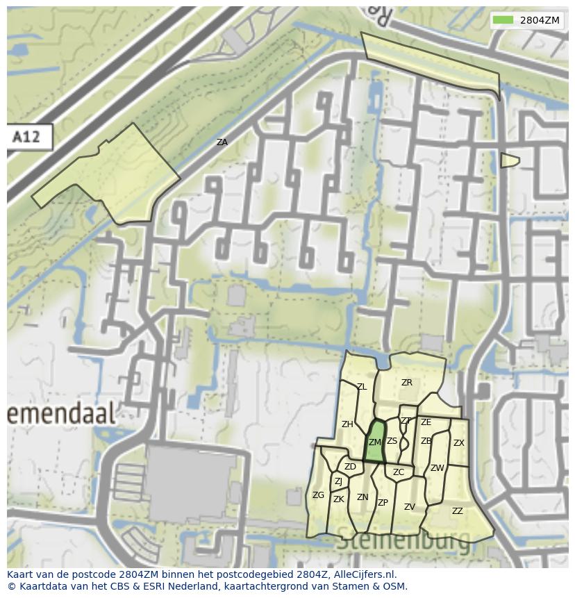 Afbeelding van het postcodegebied 2804 ZM op de kaart.